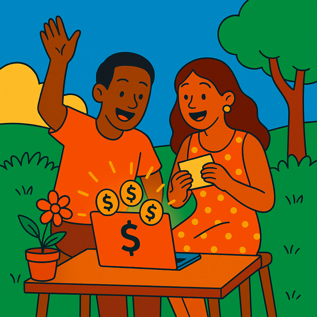 Illustration: couple celebrating contributions received